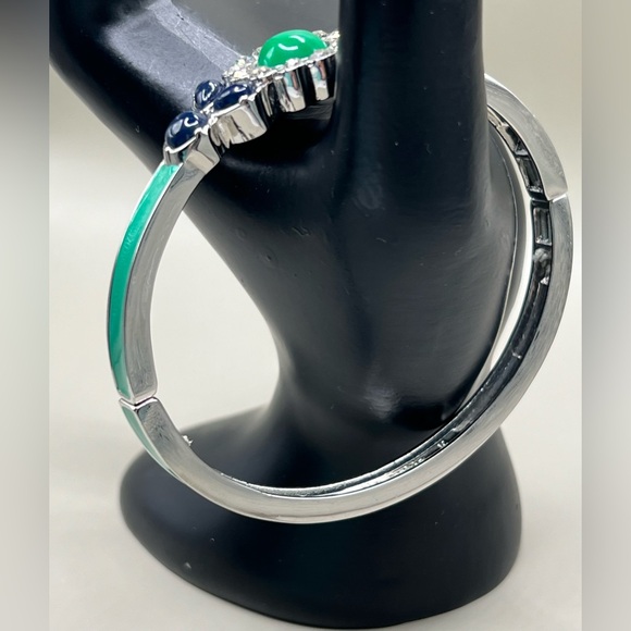 lia sophia “Florid” Med stretch bangle bracelet, Navy Blue & green resin - Picture 3 of 9
